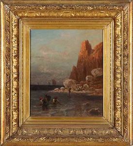 Abendliche Kuste Mit Strandfischern by Richard Fresenius