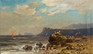 Kustenlandschaft Mit Segelbooten by Richard Fresenius