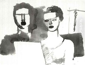 Duet (brush And Brown Ink Wash Over Pencil On Paper) by Roger de La Fresnaye