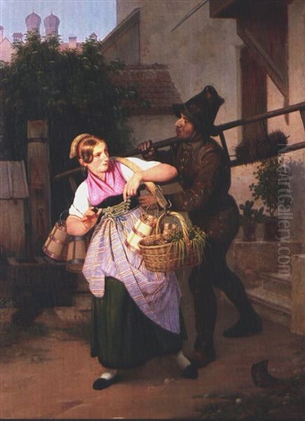 Der Schornsteinfeger Und Die Magd In Munchen, Im Hintergrund Die Frauenkirche - view 1