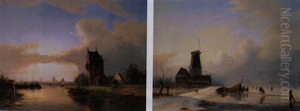 Hollandische Sommerlandschaft (+ Hollandische Winterlandschaft, Signed; Pair) - view 1