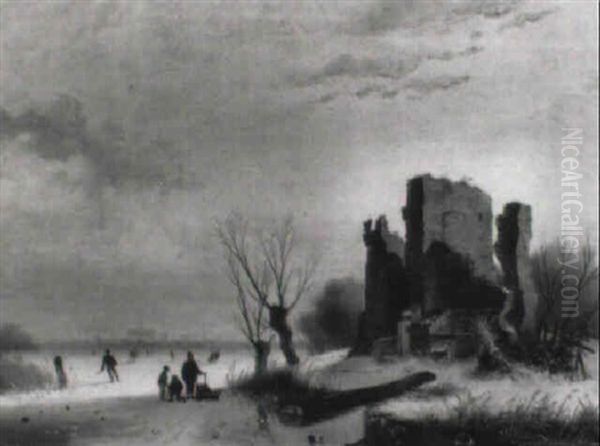 Winterlandschap Met Schaatsers In De Nabijheid Van Haarlem - view 1