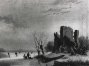 Winterlandschap Met Schaatsers In De Nabijheid Van Haarlem