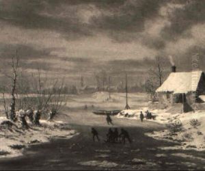 Skaters And Figures On A Sledge In Landscape Skaters And Figures On A Sledge In Landscape