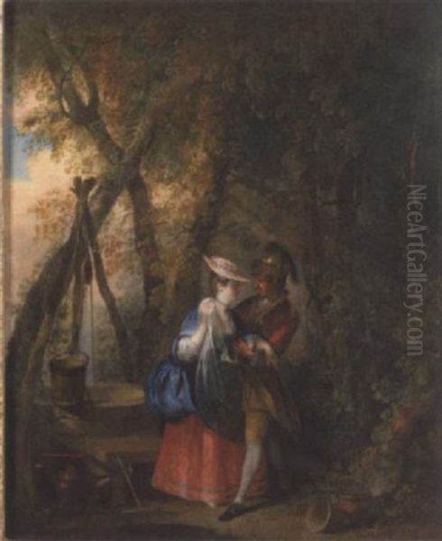 A Gentleman Courting A Lady By A Well In A Wooded Landscape - view 1