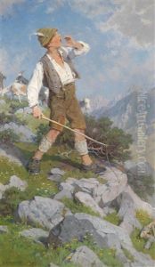 Ziegenhirte Auf Der Alm by Fritz Freund