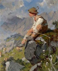 Hutebub, Auf Einem Felsen Sitzend by Fritz Freund