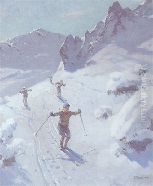 Vier Skifahrer Im Hochgebirge - view 1