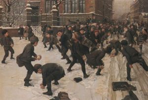 Die Schneeballschlacht by Fritz Freund