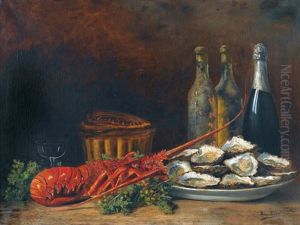 Stillleben Mit Languste, Austern Und Flaschen