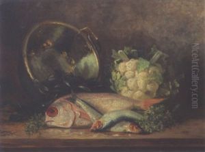 Nature Morte A La Bassine De Cuivre, Chou-fleur Et Poissons