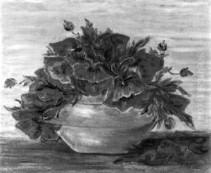 Stilleben Mit Mohnblumen In Bauchiger Grauer Vase Stilleben Mit Mohnblumen In Bauchiger Grauer Vase