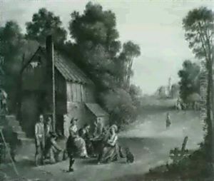 Bauern Vor Einer Dorfschenke. by Ignatz Alois Frey