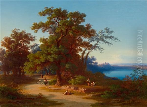 Broad Landscape In The Alban Hills Near Rome, With Castel Gandolfo In The Background - view 1