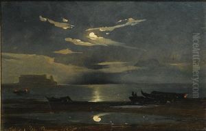 The Bay Of Naples By Moonlight, With The Castel Dell'ovo Beyond