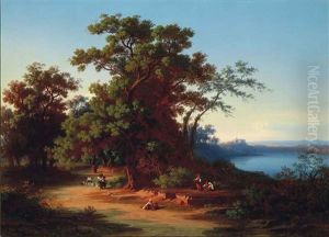 Herders On A Track At Dusk, Castelgandolfo Beyond