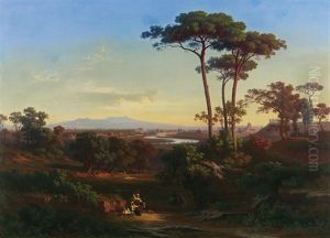 Rom: Blick Von Osten Auf Den Flusverlauf Des Tiber Und Die Stadt Von Der Ebene Hergesehen