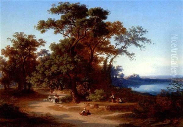 Parti Fra Albanerbjergene Med Udsigt Mod Pavens Sommerpalads Castelgandolfo, I Forgrunden Intalienerinder - view 1