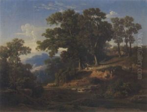 Sudliche Ideallandschaft Mit Ziegenhirte by Johann Jakob Frey