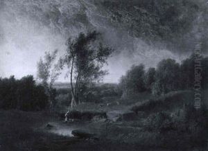 Paysanne Avec Un Chien Au Bord D'un Etang, Dans Des Collines Avec Des Arbres by Johann Jakob Frey