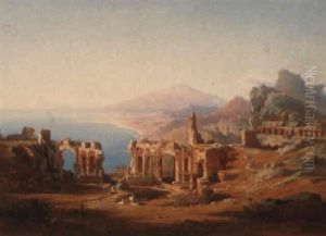 A View Of Taormina, Sicily by Johann Jakob Frey