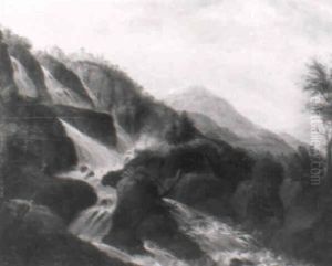 Gebirgslandschaft Mit Wasserfallen Und Einer Burganlage by Johann Michael Frey
