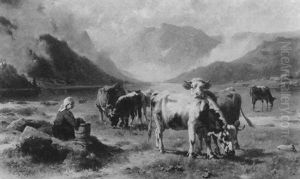 Alpenlandschaft Mit Jugendlicher Hirtin