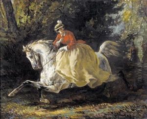 Elegante Dame Beim Reiten by Konrad Freyberg