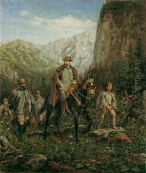 Furst Christian Kraft Zu Hohenlohe-oehringen, Herzog Von Ujest (1848-1926), Mit Seinen Jagern Im Hochgebirge - view 1