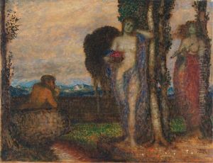Pan Mit Nymphe Und Flotenspielerin by Adolf Frey-Moock