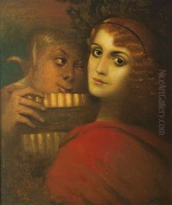 Nymph And Pan by Adolf Frey-Moock