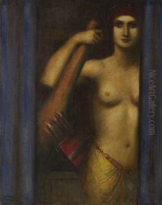 Amazone Mit Keule Und Kocher by Adolf Frey-Moock