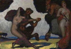 Tanzende Faune Und Nymphen by Adolf Frey-Moock