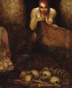 Surrealistische Komposition Mit Einem Weiblichen Halbakt Und Einem Feld Mit Totenkopfen by Adolf Frey-Moock