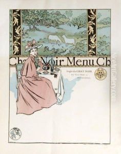 Femme Attablee Devant Un Paysage Aux Moutons. Menu Illustre Pour Le < Logiz Du Chat Noir >. Femme Attablee Devant Un Paysage Aux Moutons. Menu Illustre Pour Le < Logiz Du Chat Noir >.