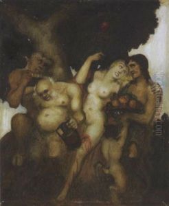 Bacchanal Mit Faun, Pan Und Jungem Paar by Adolf Frey-Moock