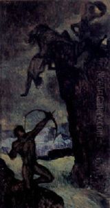 Kampfende Zentauren Mit Bogenschutze by Adolf Frey-Moock