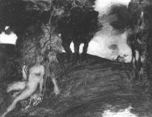 Bachlauf Mit Faun Und Nymphe by Adolf Frey-Moock