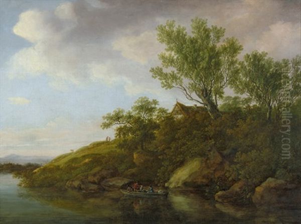 Idyllische Flusslandschaft Mit Boot Und Kleiner Hutte - view 1