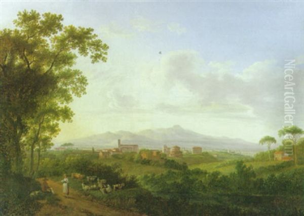 Weite Italienische Landschaft Mit Rastendem Hirtenpaar - view 1