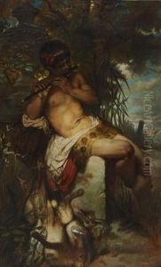 Flotespielender Faun Im Baumschatten Am Ufer Eines Gewassers Sitzend by Albert Freytag