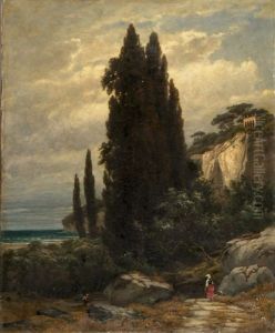 Spaziergangerin In Italienischer Campagna by Albert Freytag