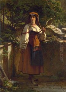 Madchen Aus Albano In Landlicher Tracht, In Der Hand Eine Spindel by Richard Freytag