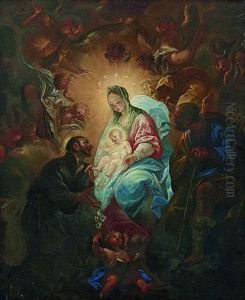 Holy Family And Monk (saint Anthony Of Padua?)