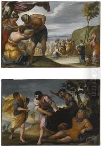 Moses Striking The Rock And The Drunkenness Of Noah (pair) by Juan Antonio Frias y Escalante