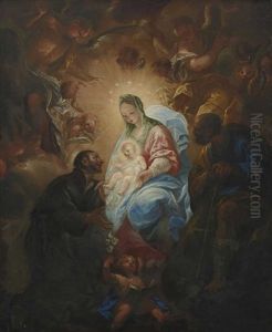 Heilige Familie Mit Anbetendem Monch by Juan Antonio Frias y Escalante