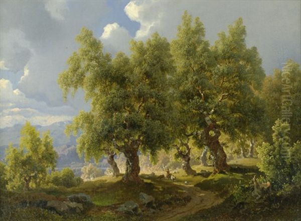 Sommerliche Landschaft Mit Eichenhain - view 1