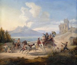 Reisekutsche Auf Staubiger Strase An Der Neapolitanischen Kuste Reisekutsche Auf Staubiger Strase An Der Neapolitanischen Kuste