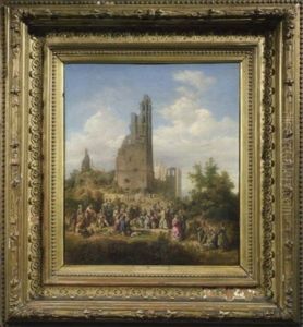 Gesellschaft Beim Ausflug Vor Der Klosterruine Limburg Bei Bad Durckheim by Heinrich Jakob Fried