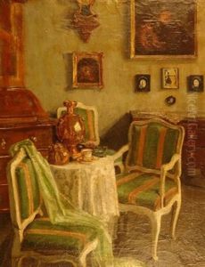 Die Teestunde. Sitzgruppe Mit Gedeckter Tafel Im Salon